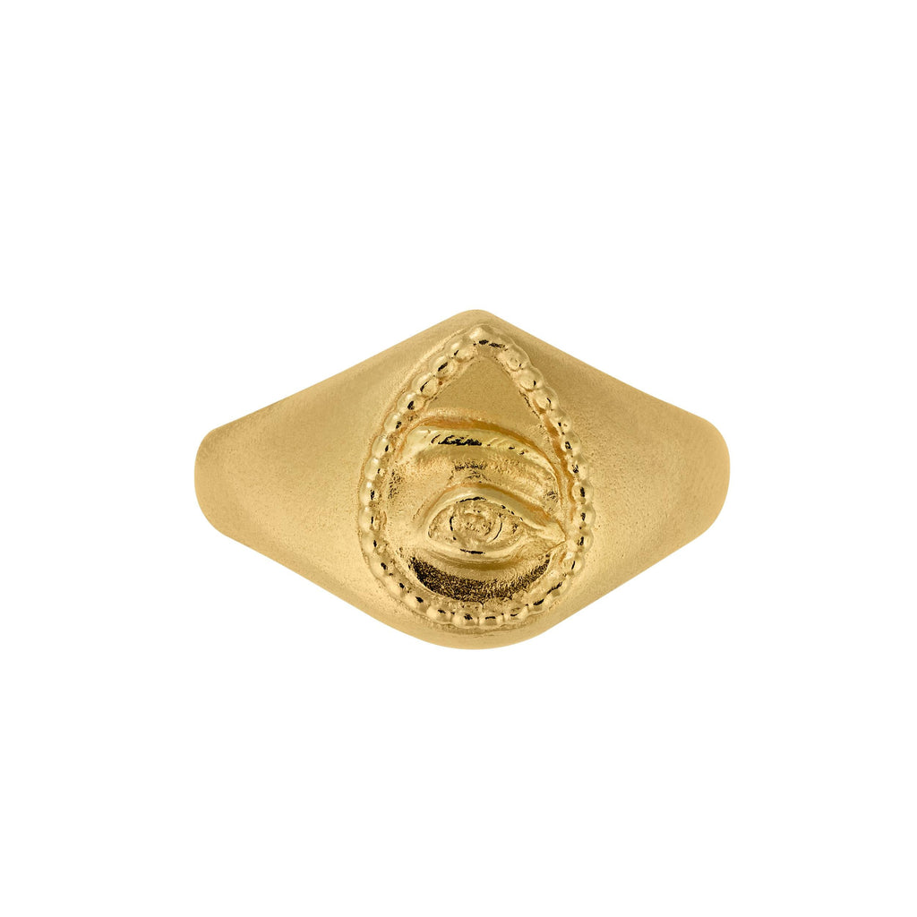 A.M. Sense of Sight Eye Teardrop Signet Ring Gold