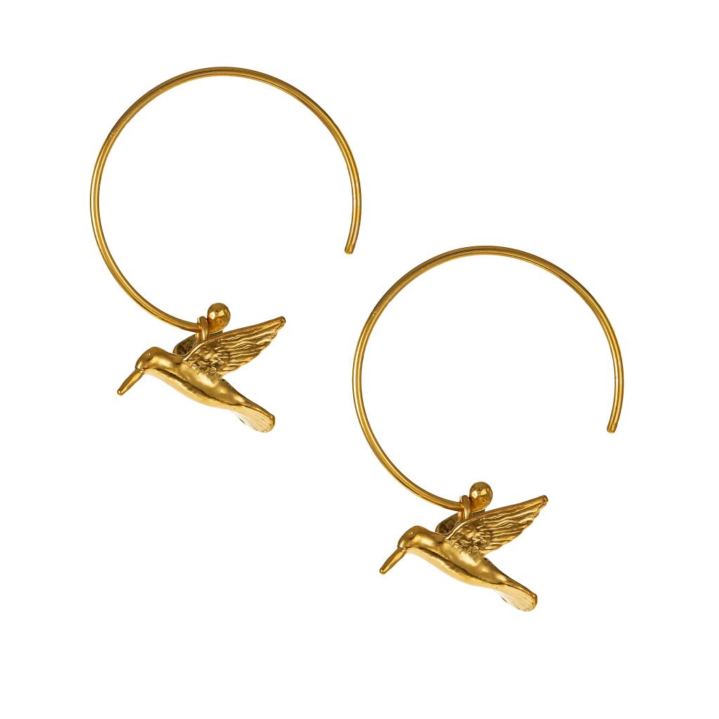 A.M. Hummingbird Hoop Earrings Gold