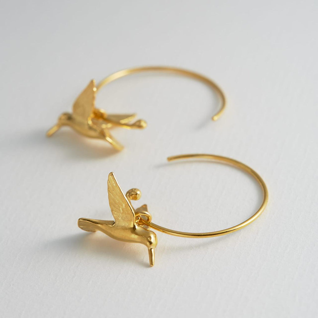 A.M. Hummingbird Hoop Earrings Gold