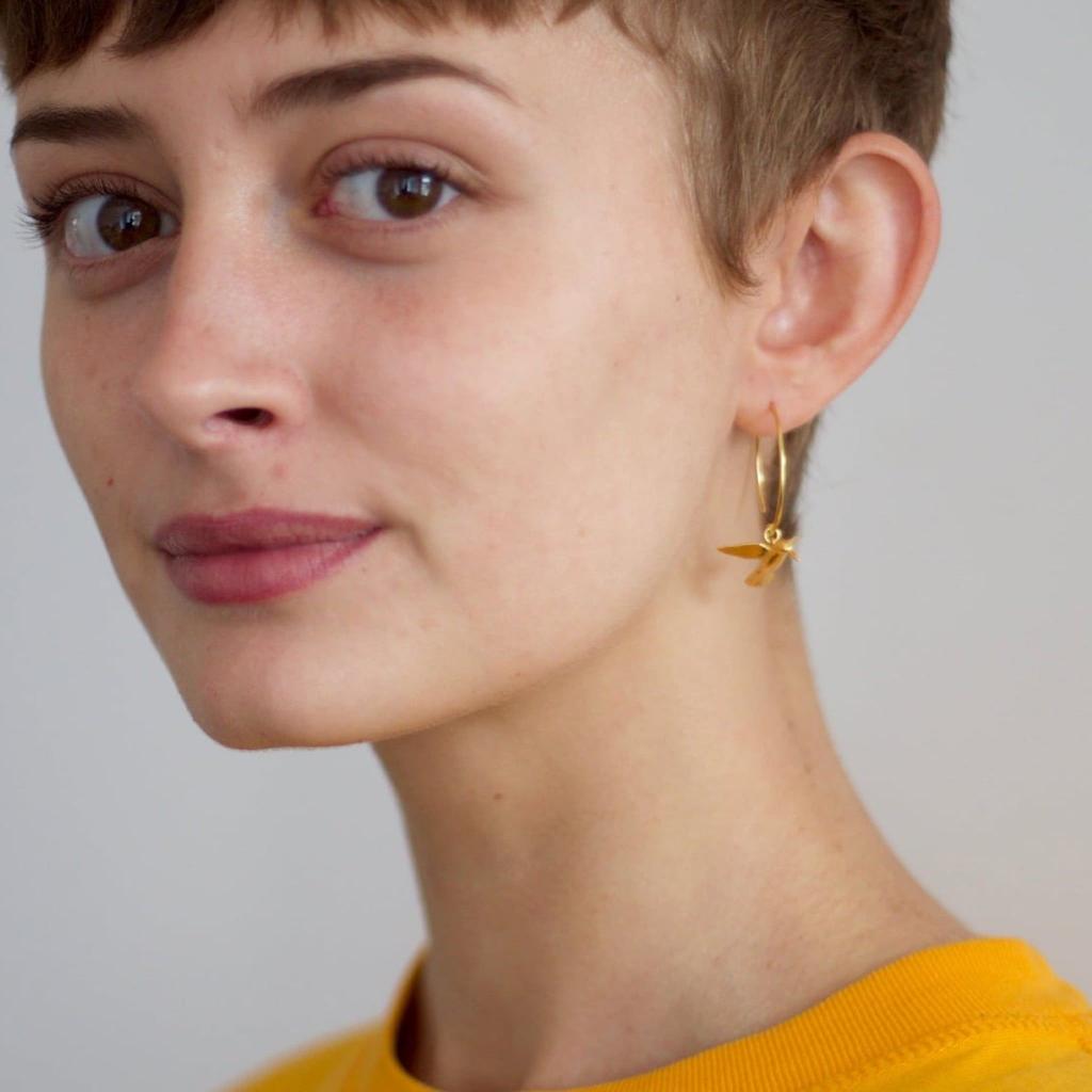 A.M. Hummingbird Hoop Earrings Gold