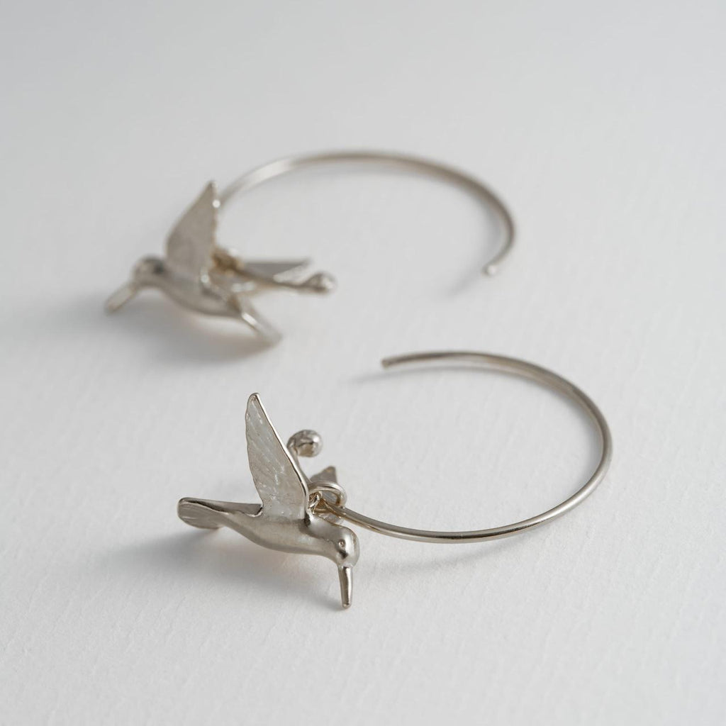 A.M. Hummingbird Hoop Earrings Silver