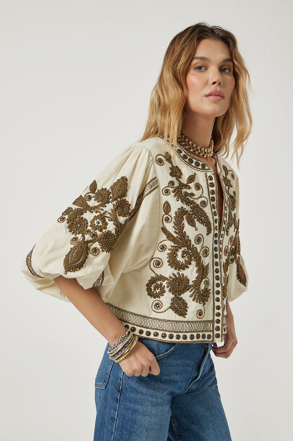 Maris Jacket Vanilla With Olive Green