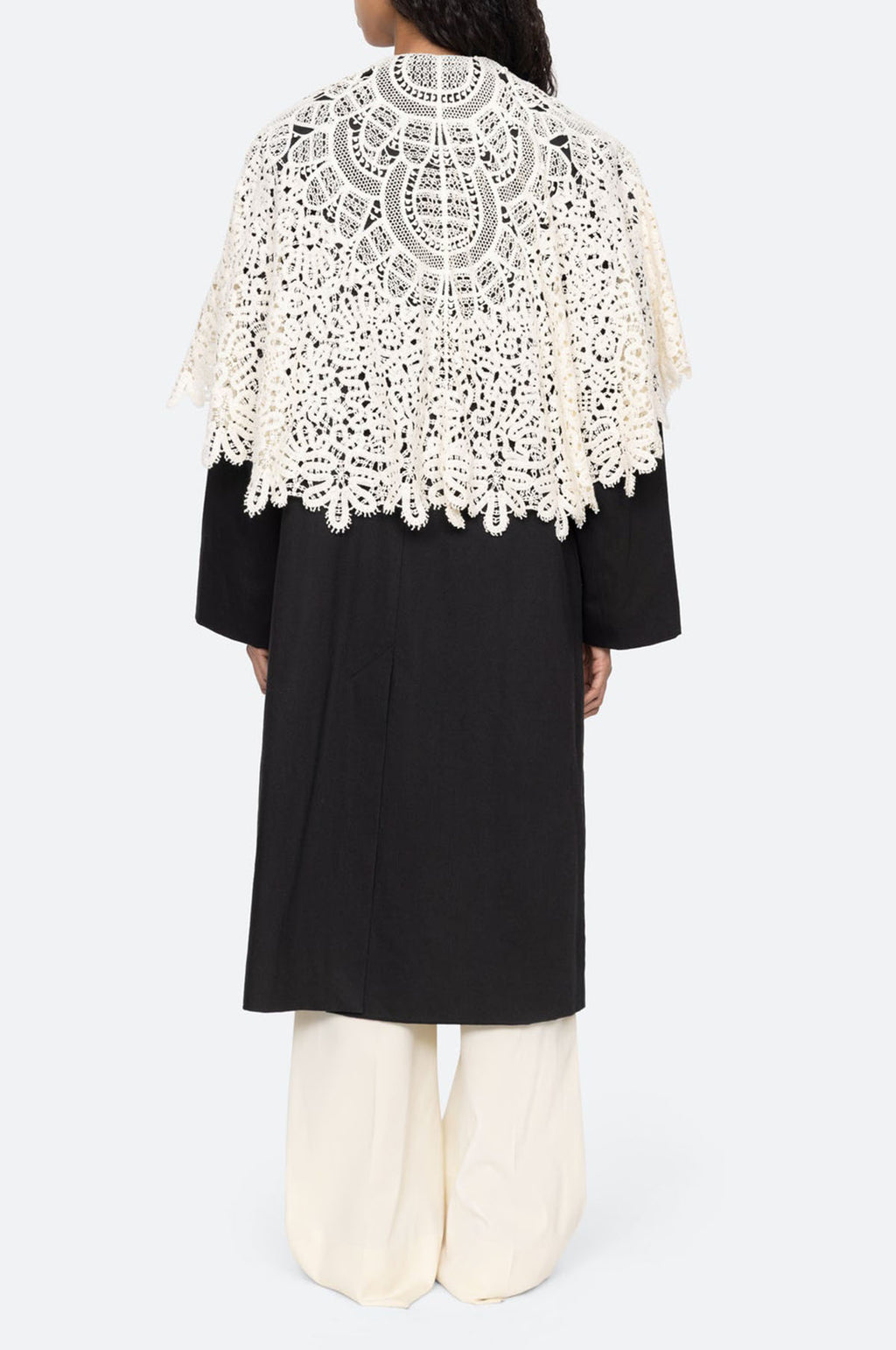 Alina Lace Oversized Long Coat Black