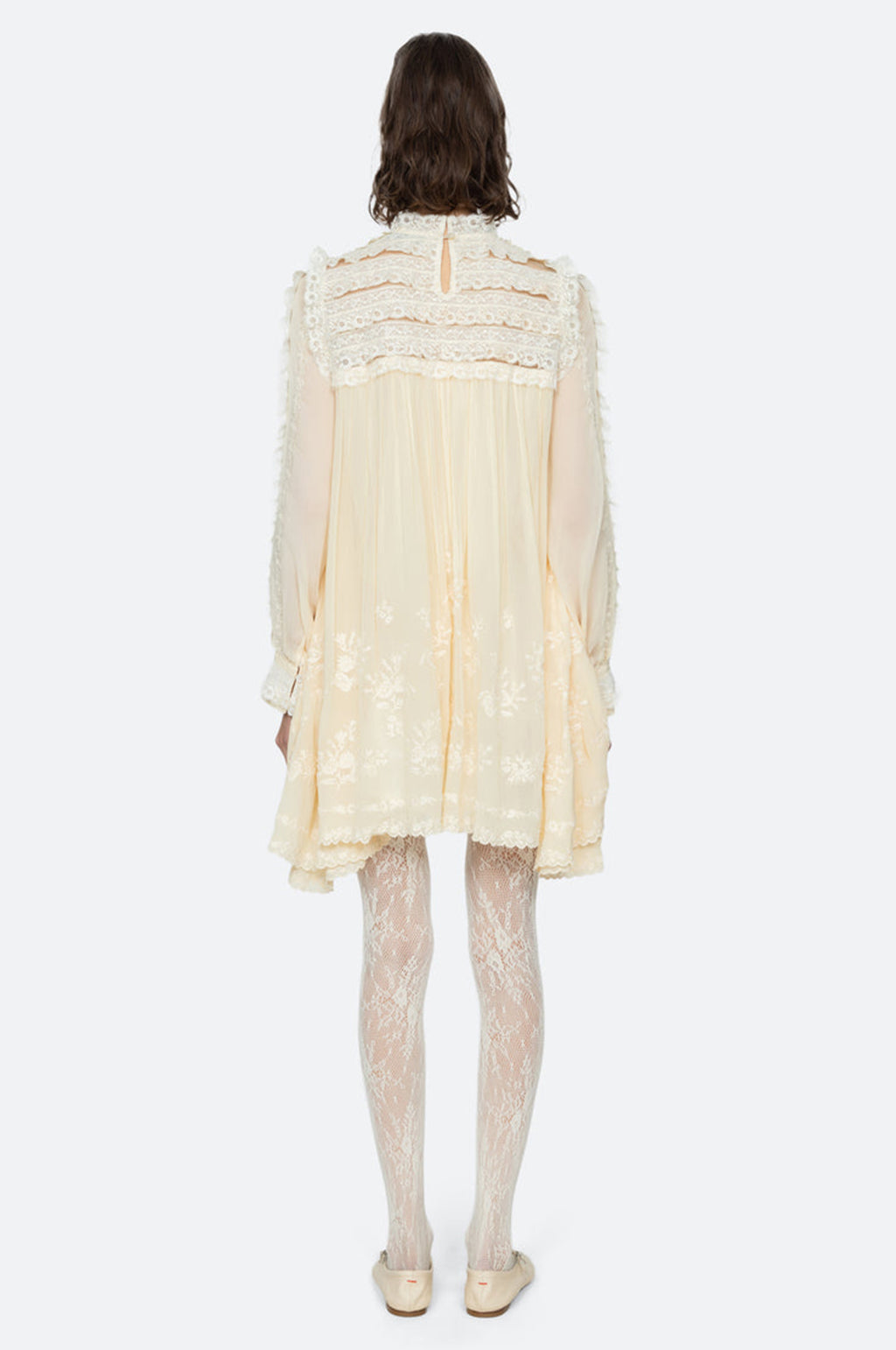 Ayda Embroidery Flared Mini Dress Cream
