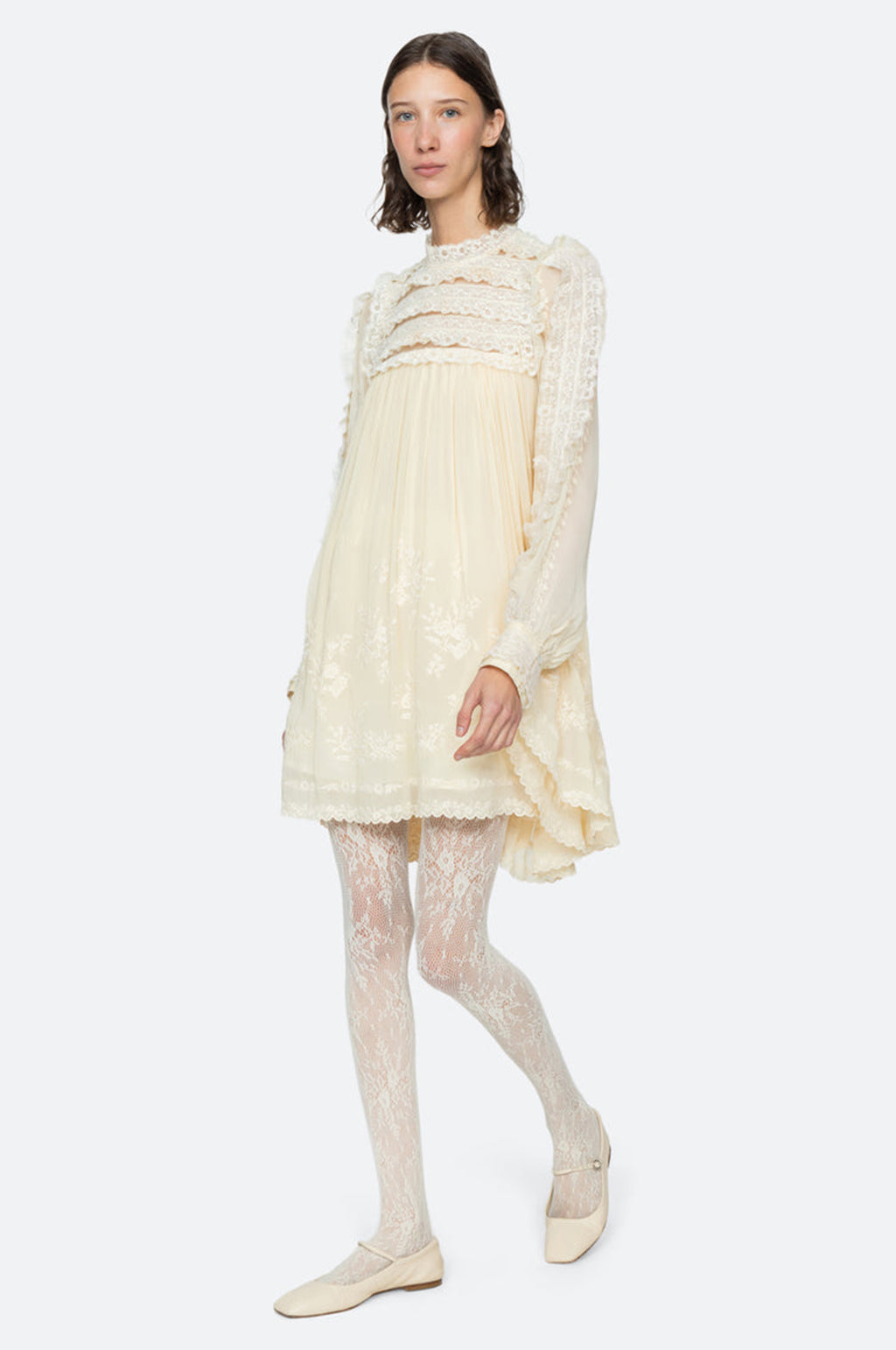 Ayda Embroidery Flared Mini Dress Cream