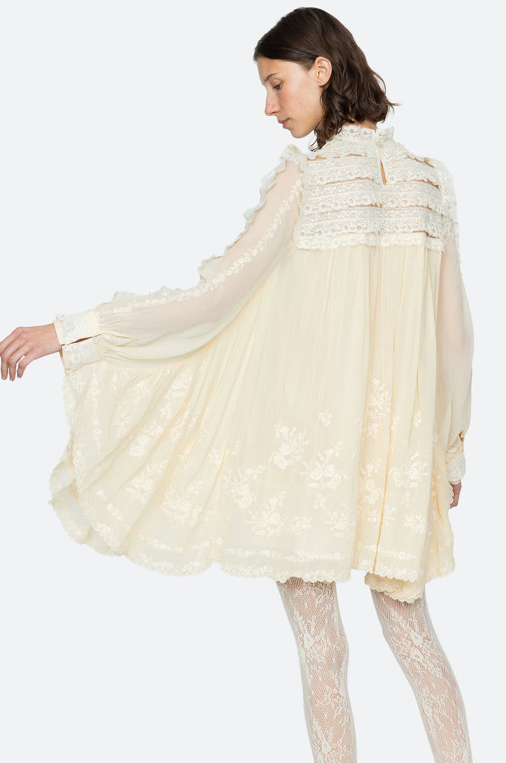 Ayda Embroidery Flared Mini Dress Cream