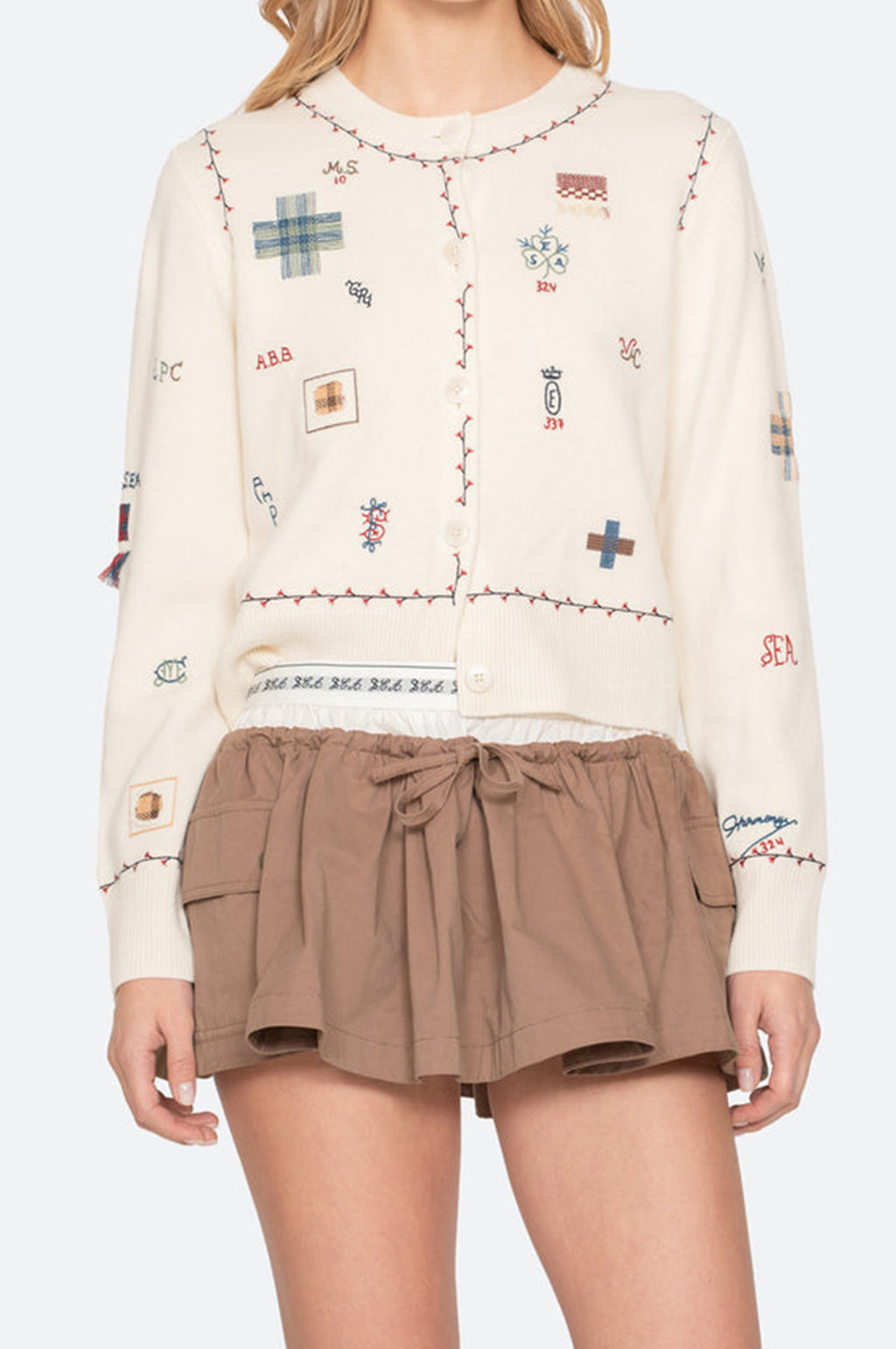 Claira Emb Knit Cardigan Cream