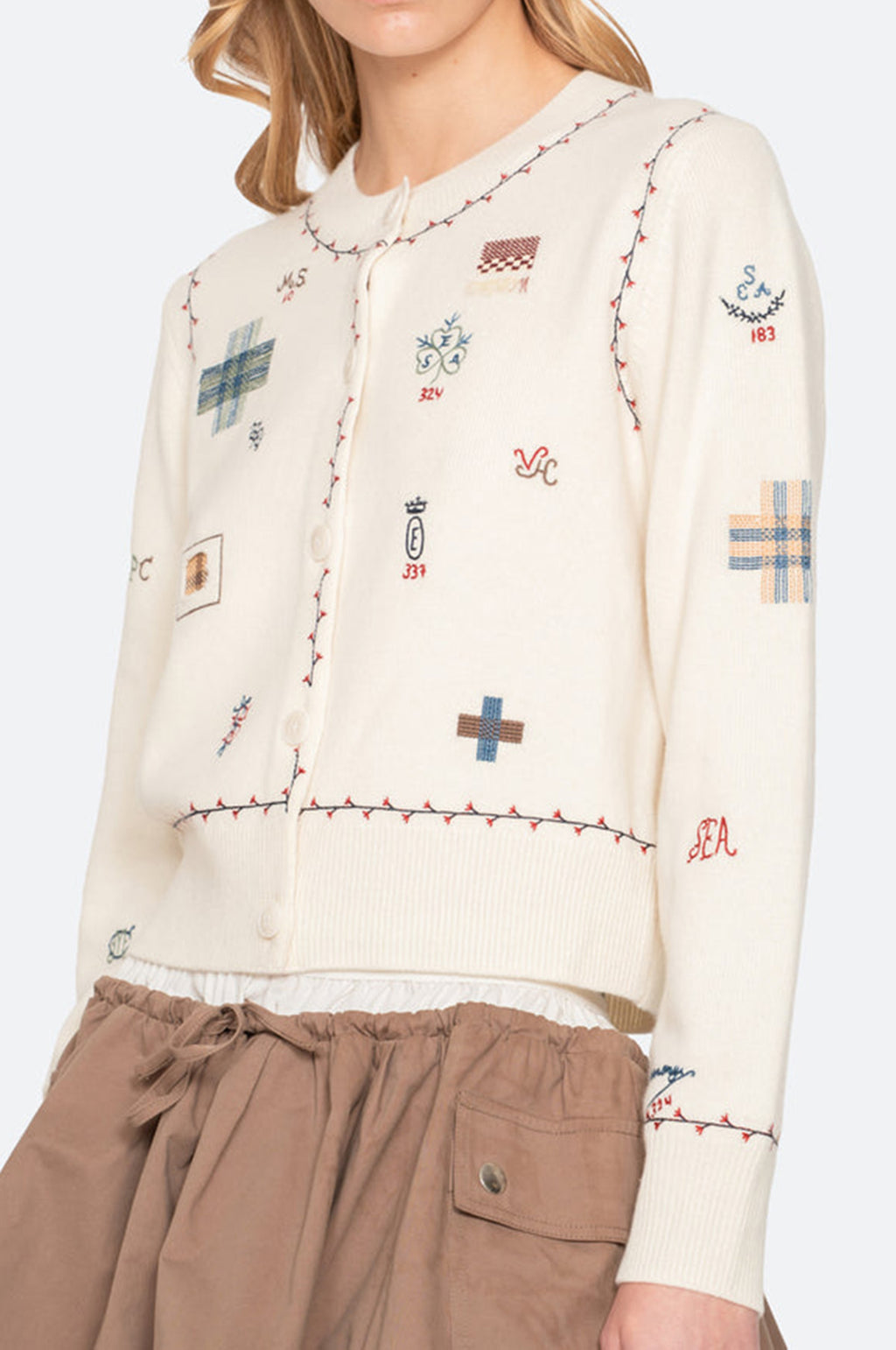 Claira Emb Knit Cardigan Cream