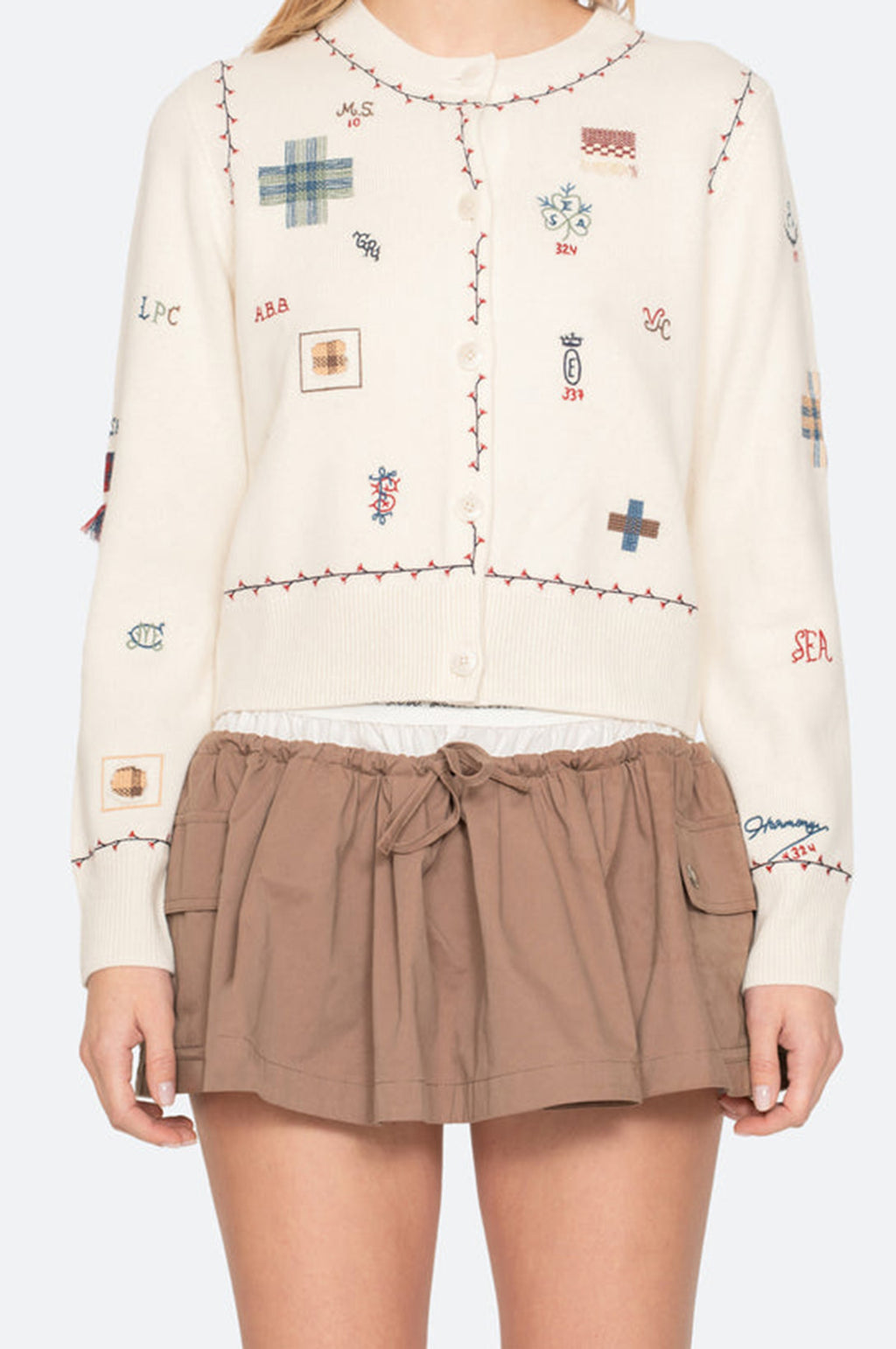 Claira Emb Knit Cardigan Cream