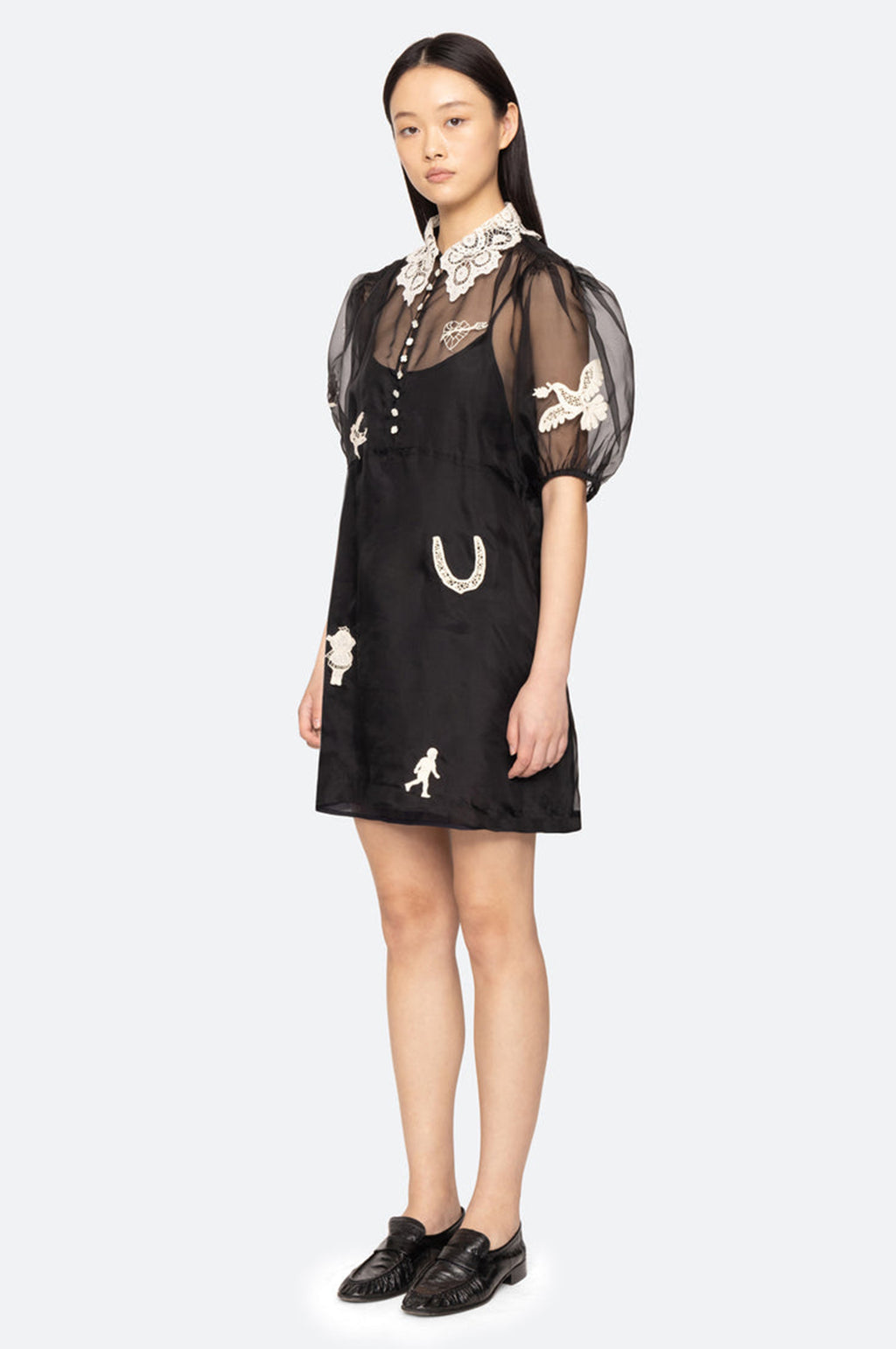 Ellison Solid Puff Slv Mini Dress Black