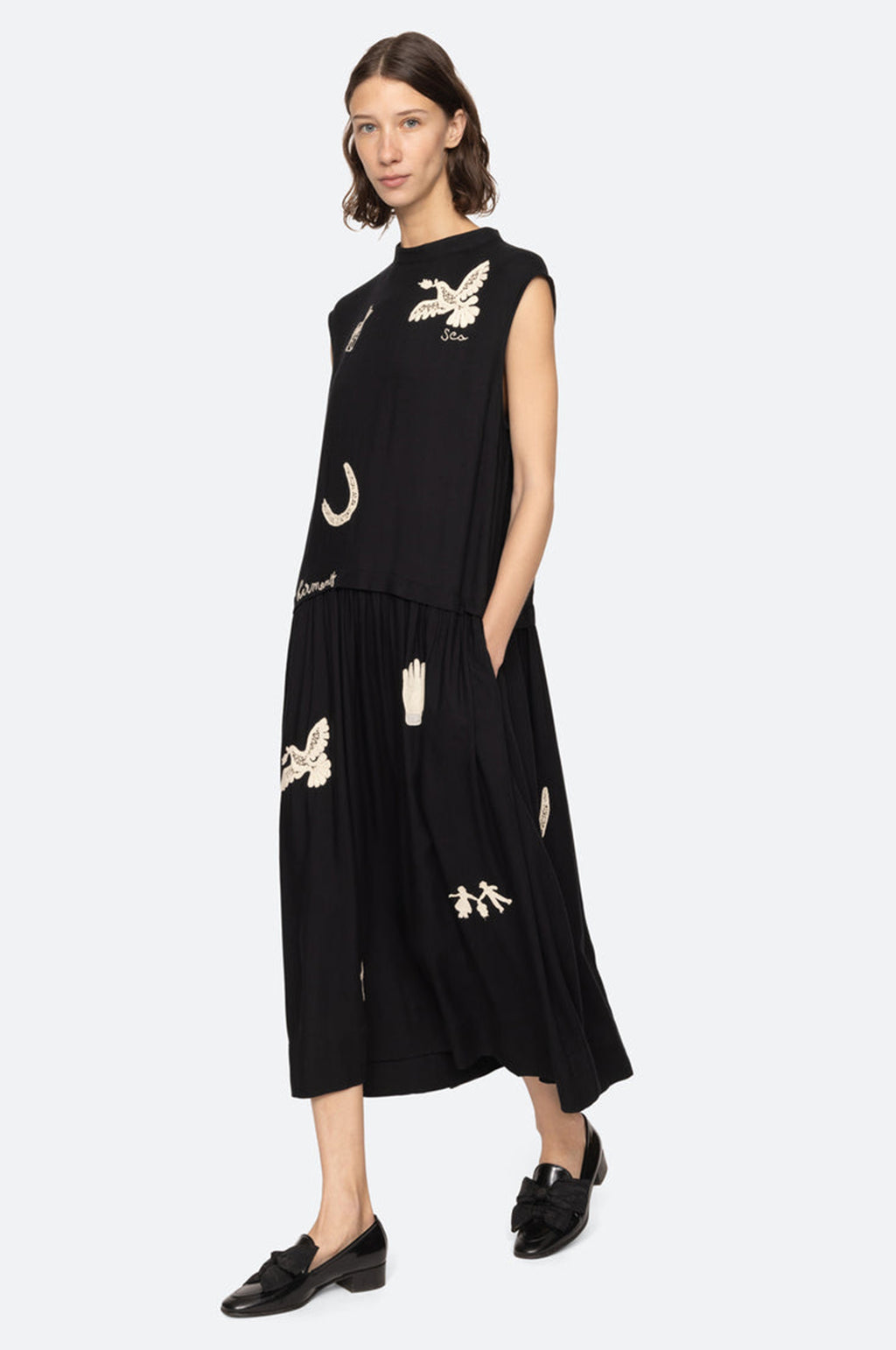 Ellison Solid Tank Midi Dress Black