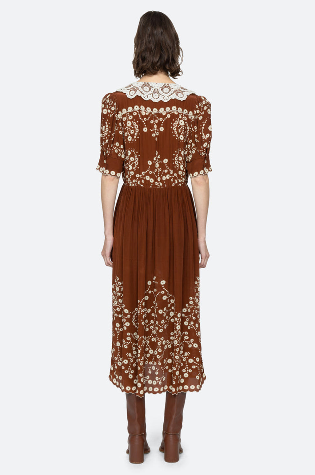Frances Print S/Slv Midi Dress Brown