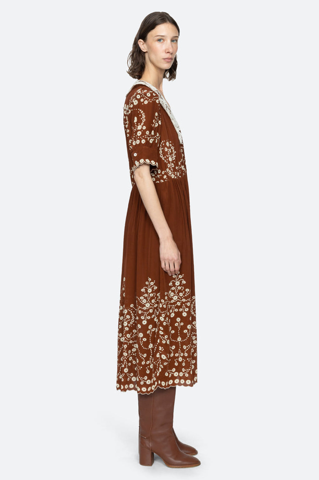 Frances Print S/Slv Midi Dress Brown
