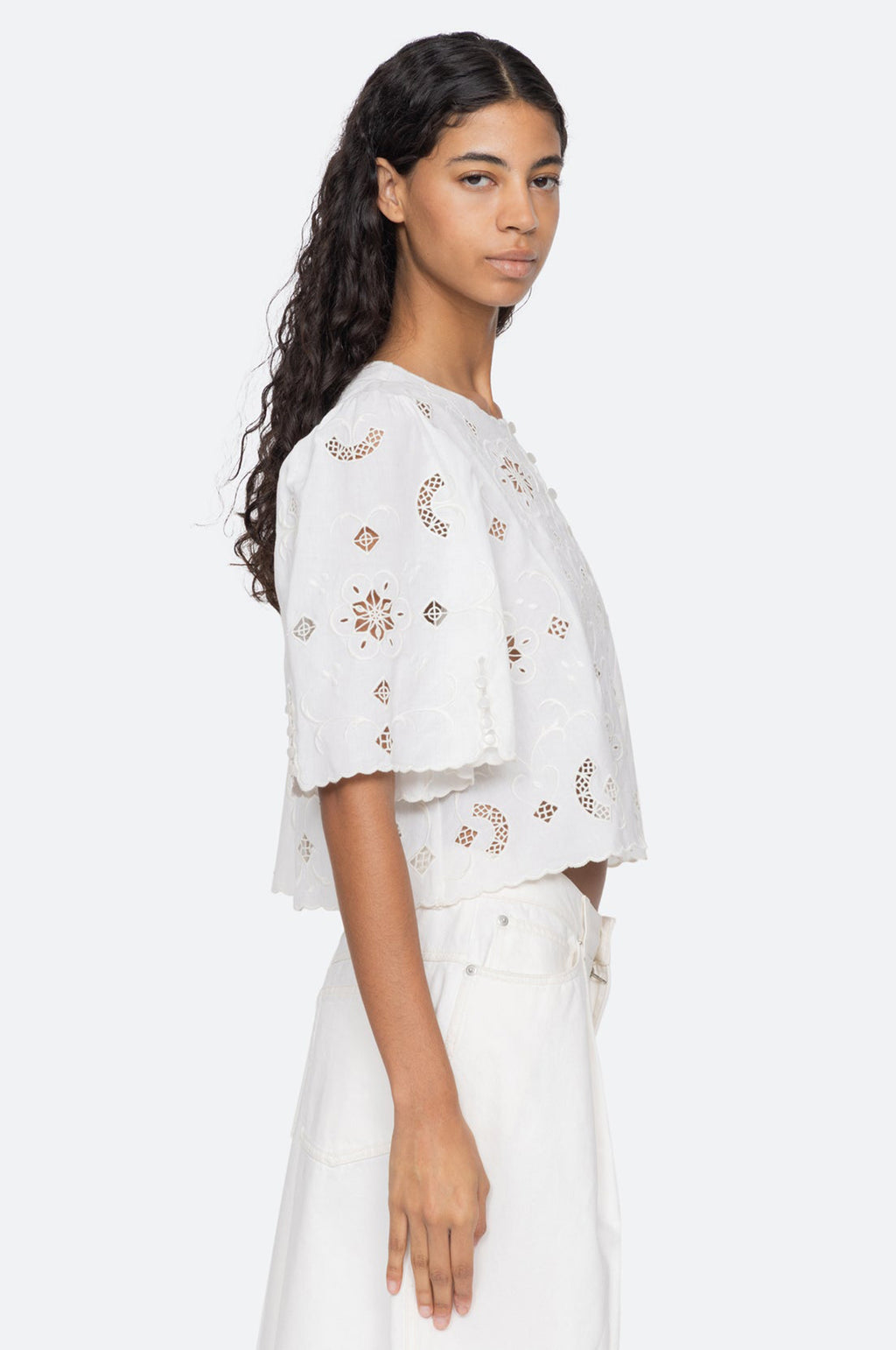 Gardener Emb S/Slv Top White