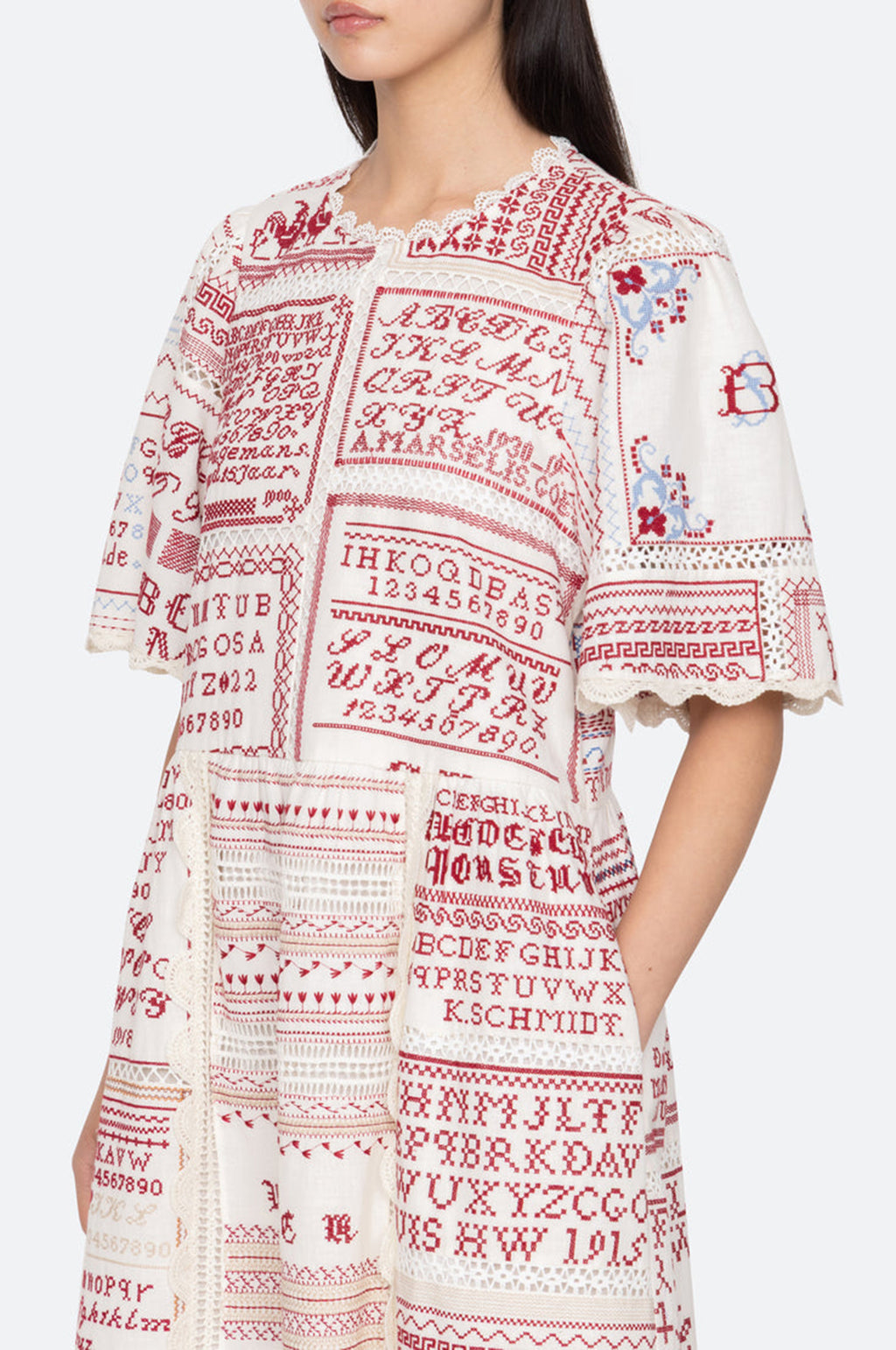 Kit Embroidery S/Slv Midi Dress Cream