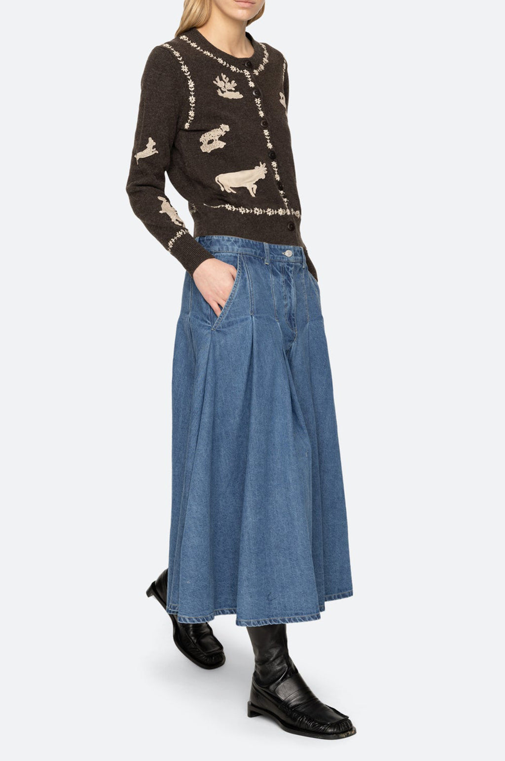 Margeurite Lace Patch L/Slv Cardigan Coffee