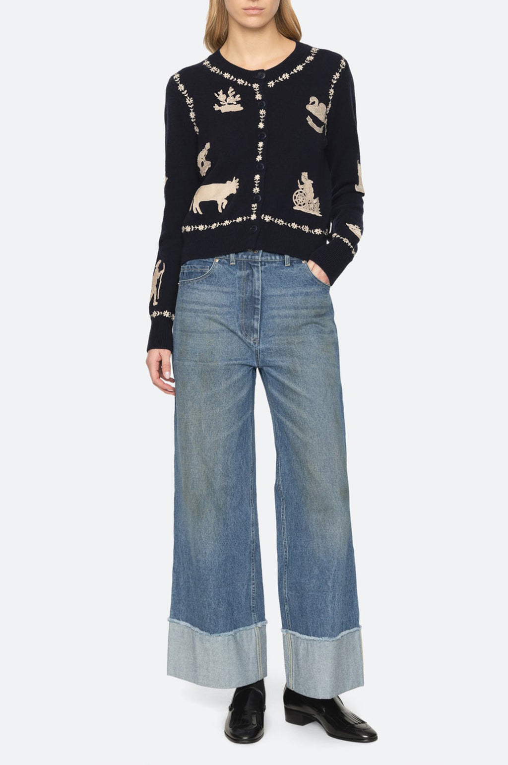Margeurite Lace Patch L/Slv Cardigan Navy
