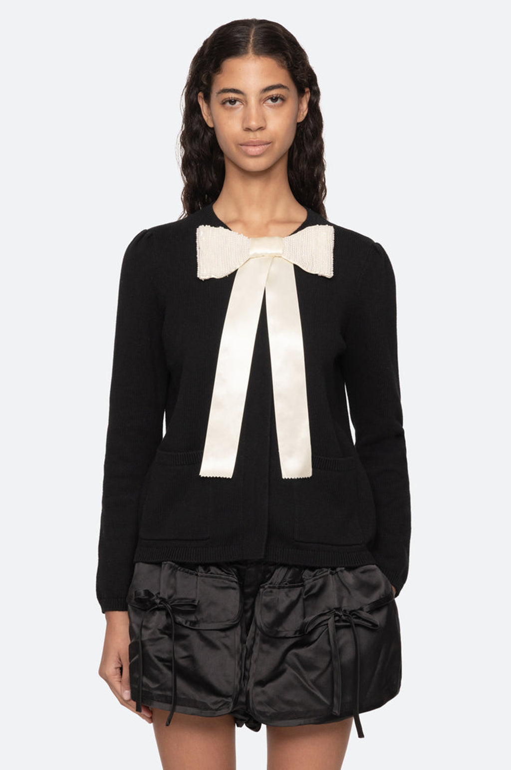 Seraphine Solid Knit Cardigan Black