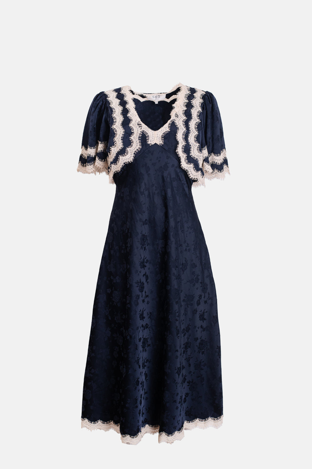 Sea New York Shay Lace Cape Midi Dress Navy.