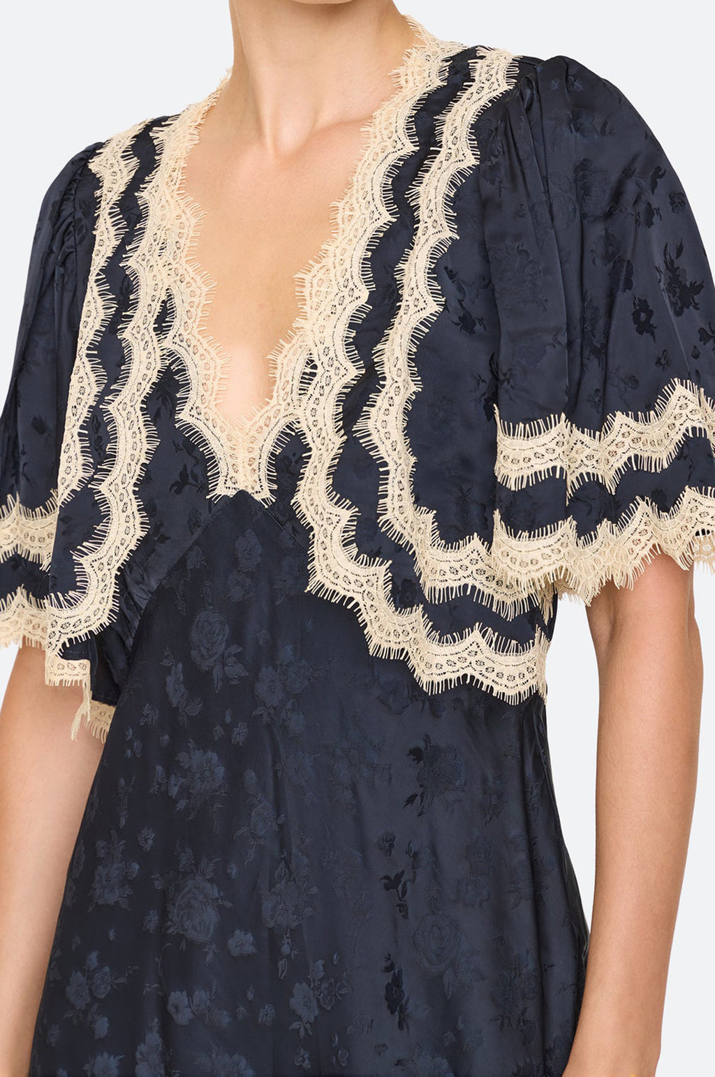 Shay Lace Cape Midi Dress Navy