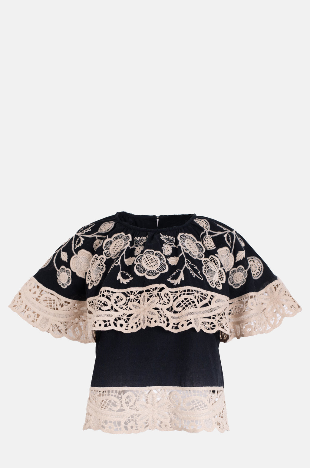 Sea New York Shiloh Emb Short Sleeve Top Black.
