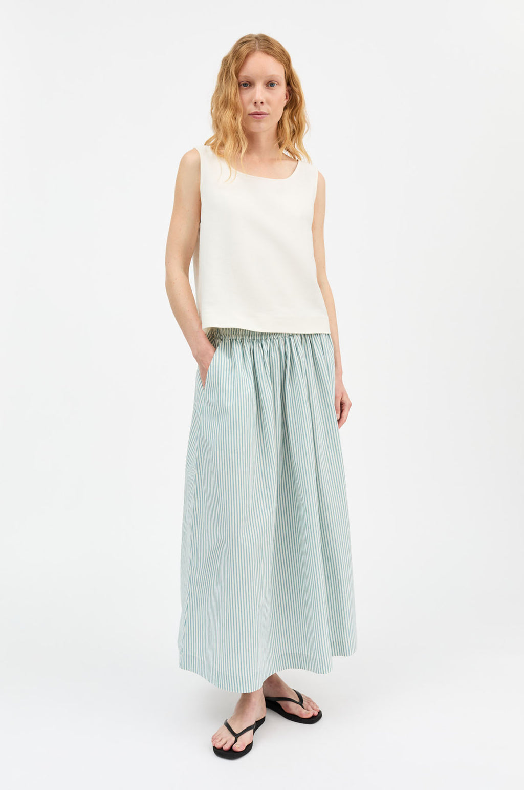 Dagny Skirt White/Aqua Stripe