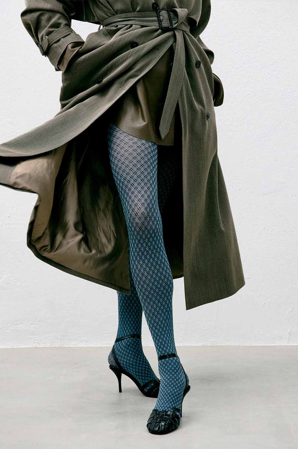 Clara Retro Patterned Tights Dusty Blue