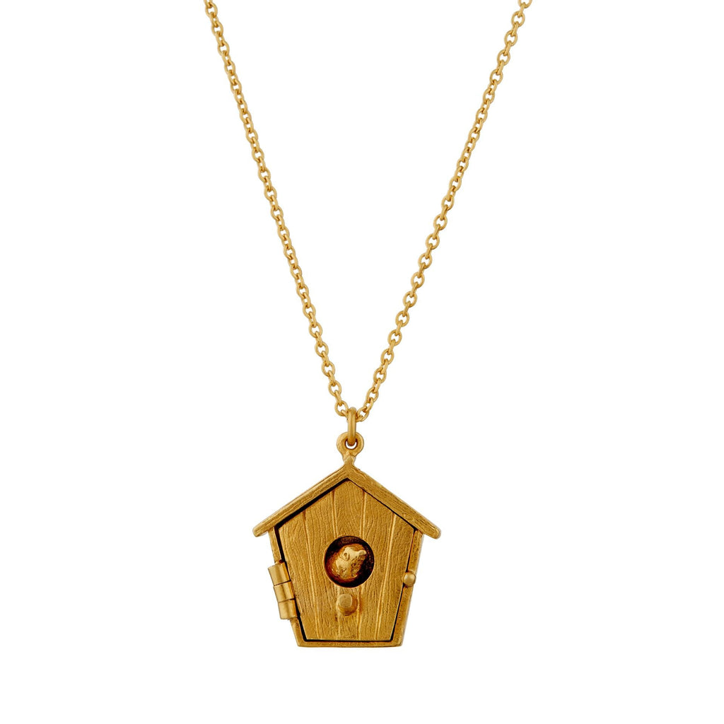 A.M. Nesting Birdhouse Necklace Gold