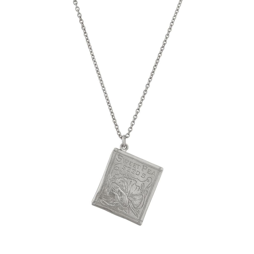 A.M. Sweetpea Seed Packet Necklace Silver