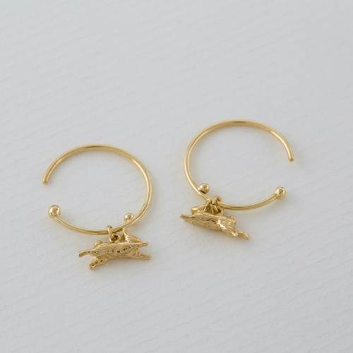 A.M. Teeny Tiny Leaping Rabbit Hoop Earrings 18ct Solid Gold