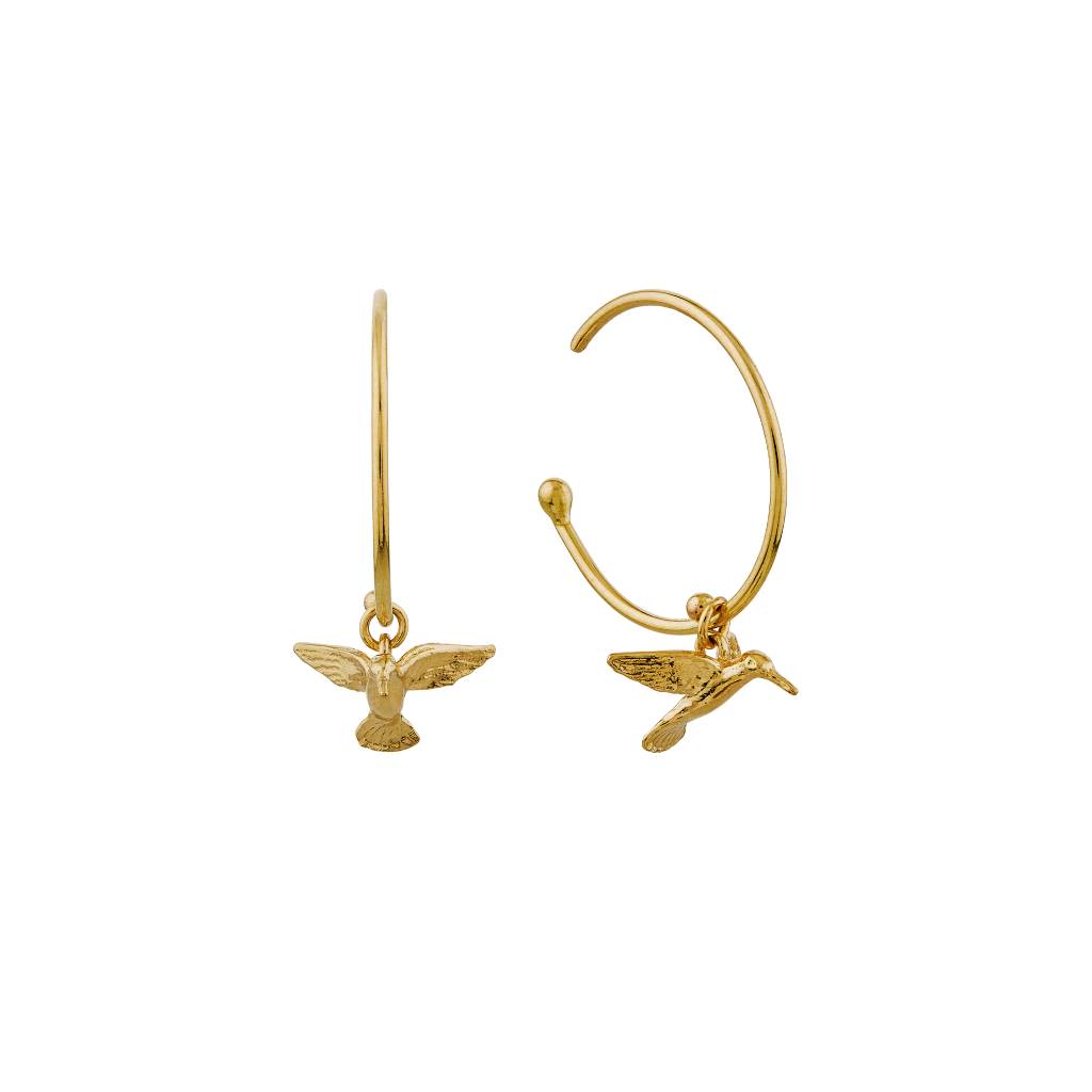 A.M. Teeny Tiny Hummingbird Hoop Earrings 18ct Solid Gold