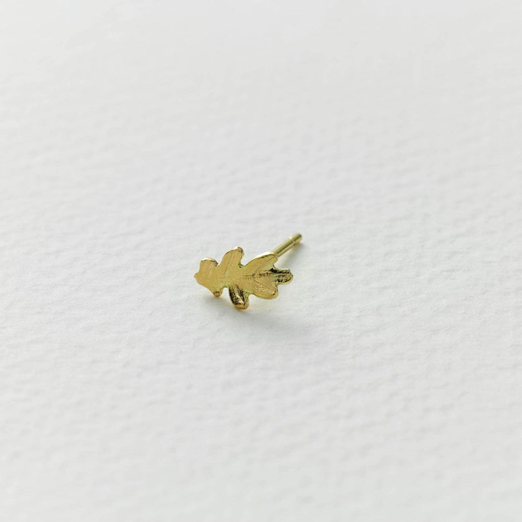 A.M. Teeny Tiny Oak Leaf Single Stud Earring 18ct Solid Gold