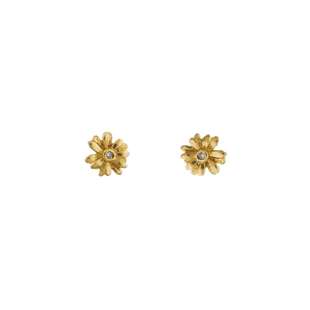 A.M. Teeny Tiny Diamond Daisy Stud Earrings 18ct Solid Gold