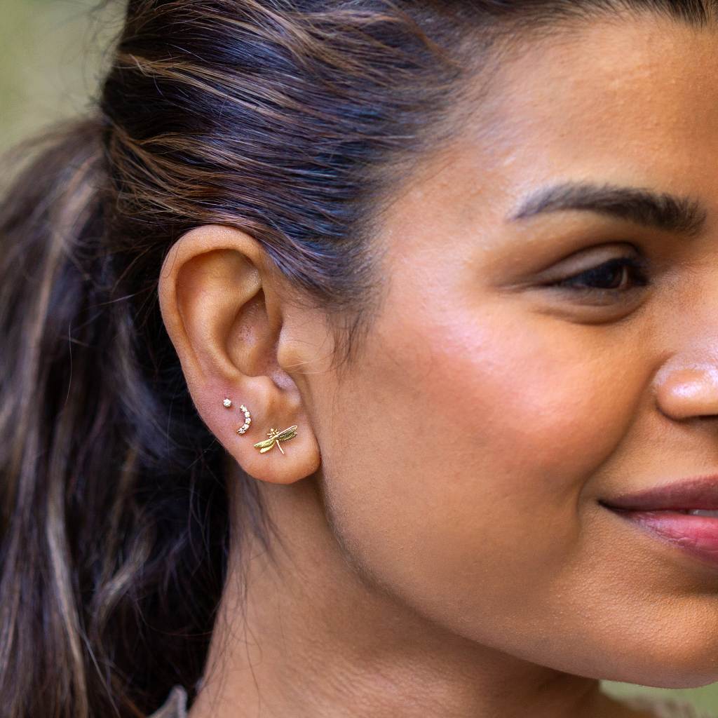 A.M. Teeny Tiny Dragonfly Stud Earrings 18ct Solid Gold