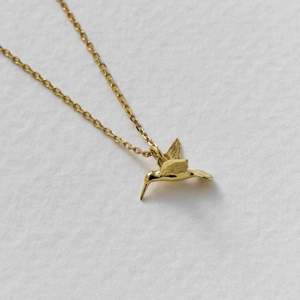 A.M. Teeny Tiny Hummingbird Necklace 18ct Solid Gold