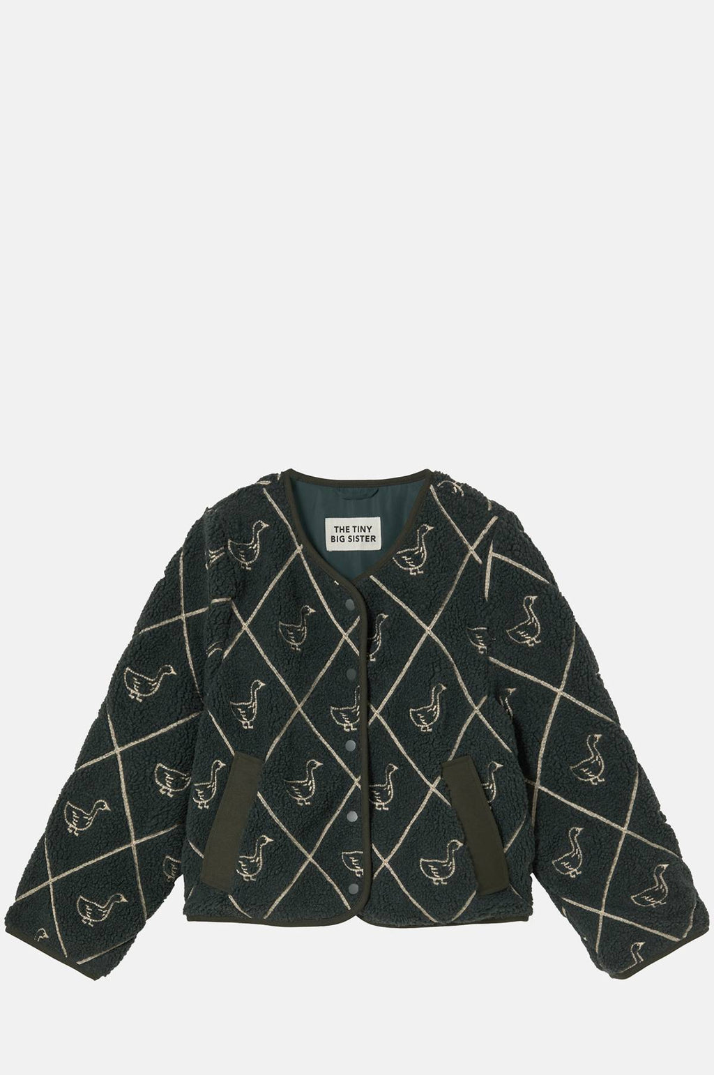 The Tiny Big Sister Diamond Geese Sherpa Jacket.
