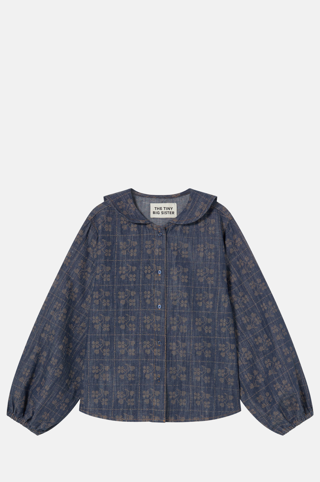 The Tiny Big Sister Dots Flowers Denim Blouse.