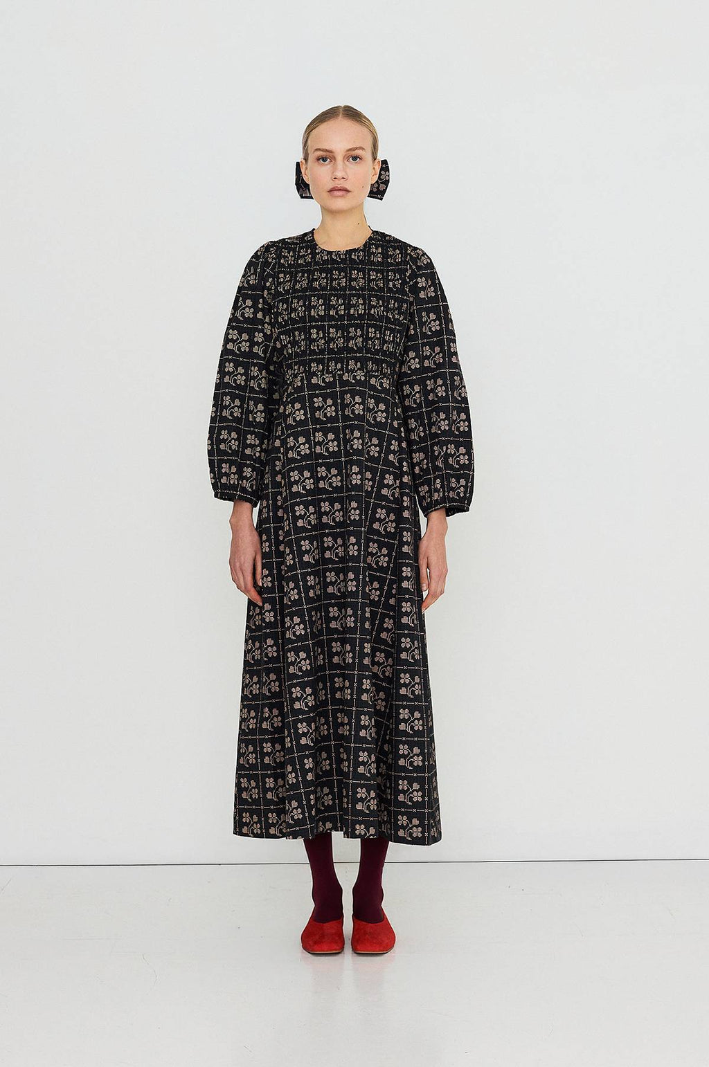 Dots Flowers Smock Dress Navy