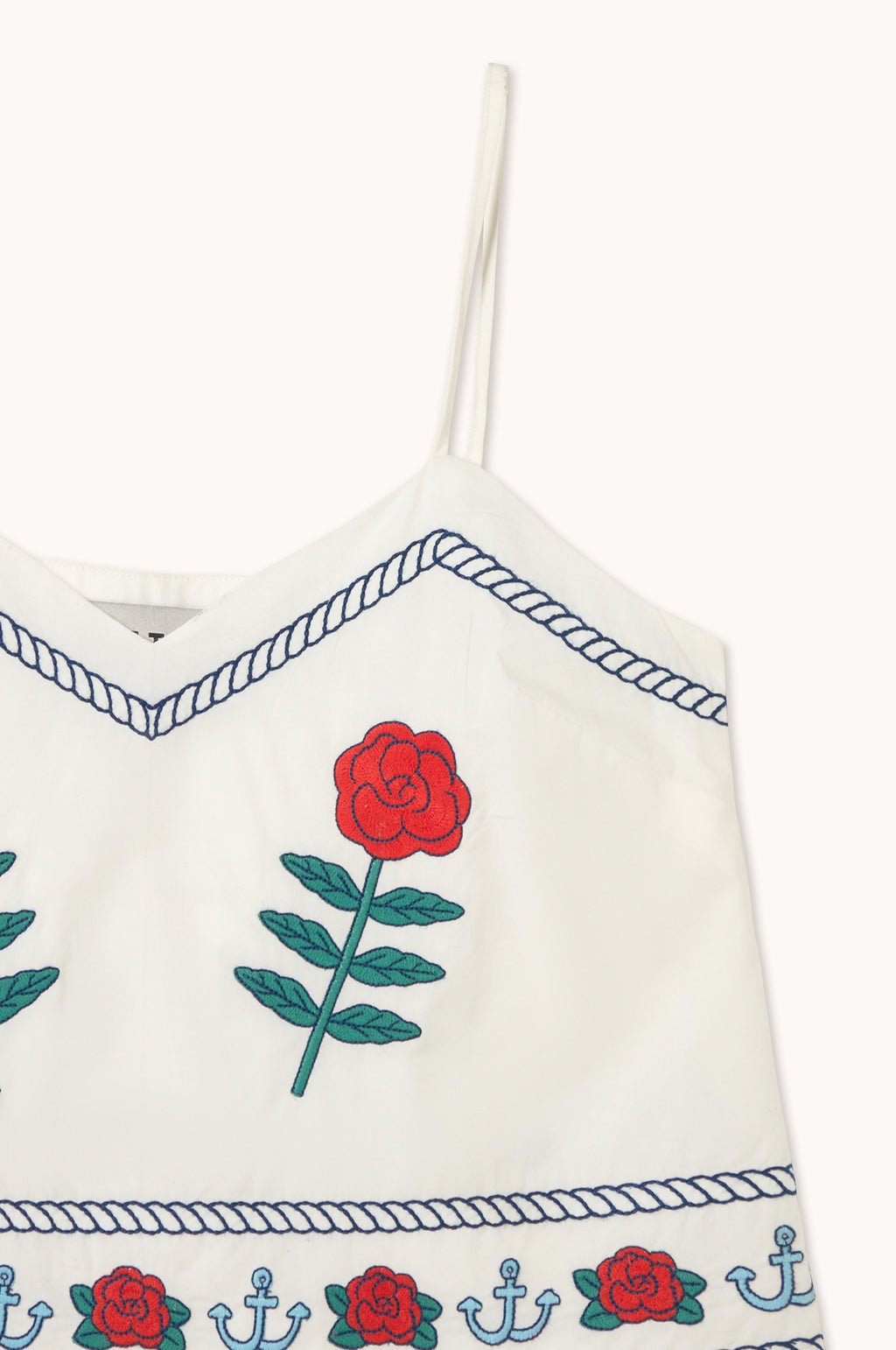 Embroidered Straps Top Off-White