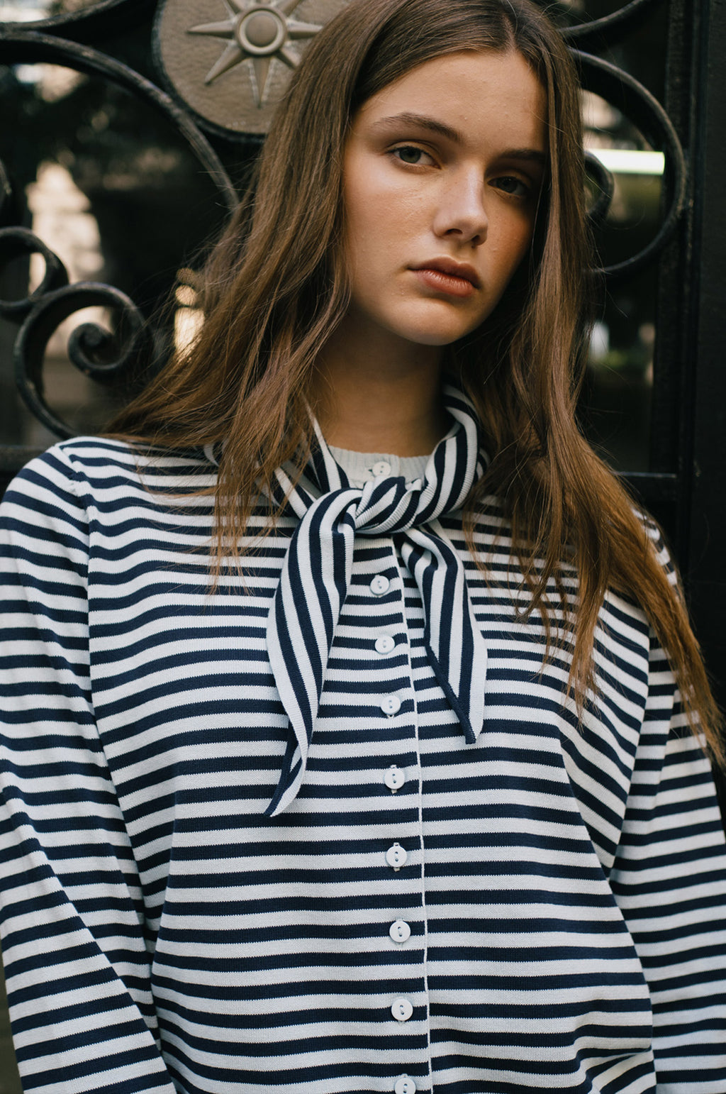Striped Scarf Neck Lara Cardigan Pretty Blue/Navy