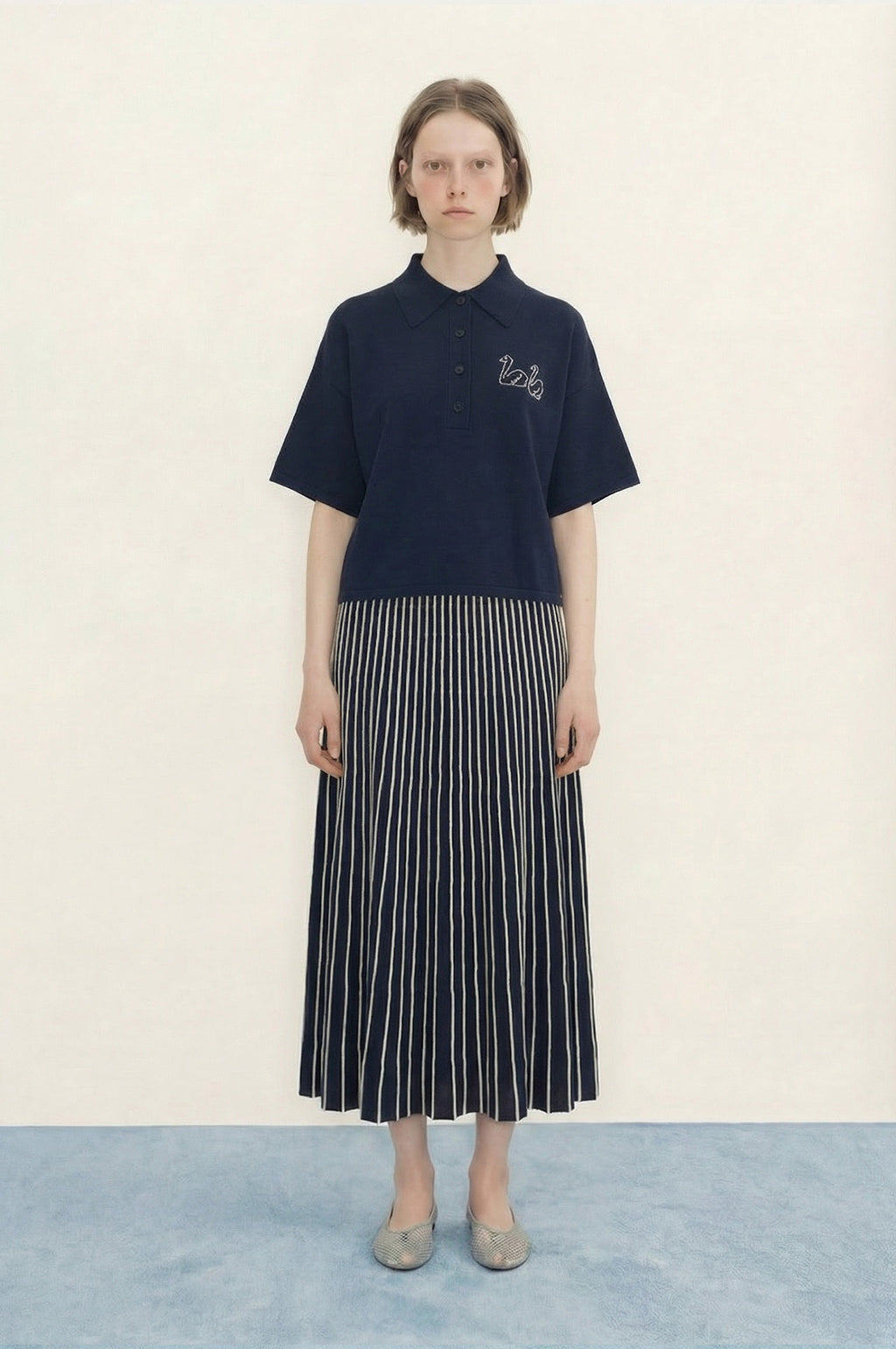 Swans Knitted Polo Navy