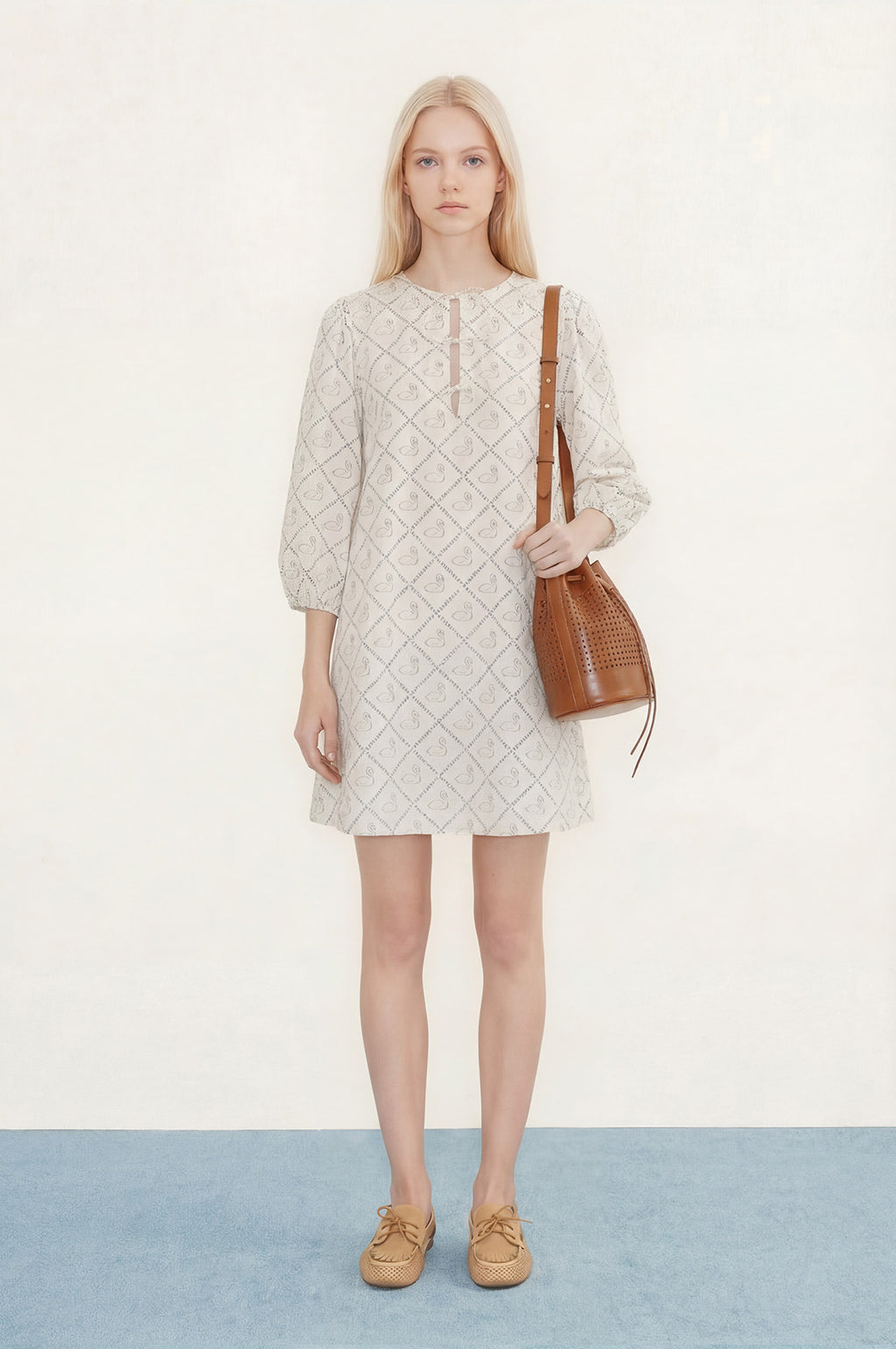 Swans Puff Sleeves Dress Light Cream