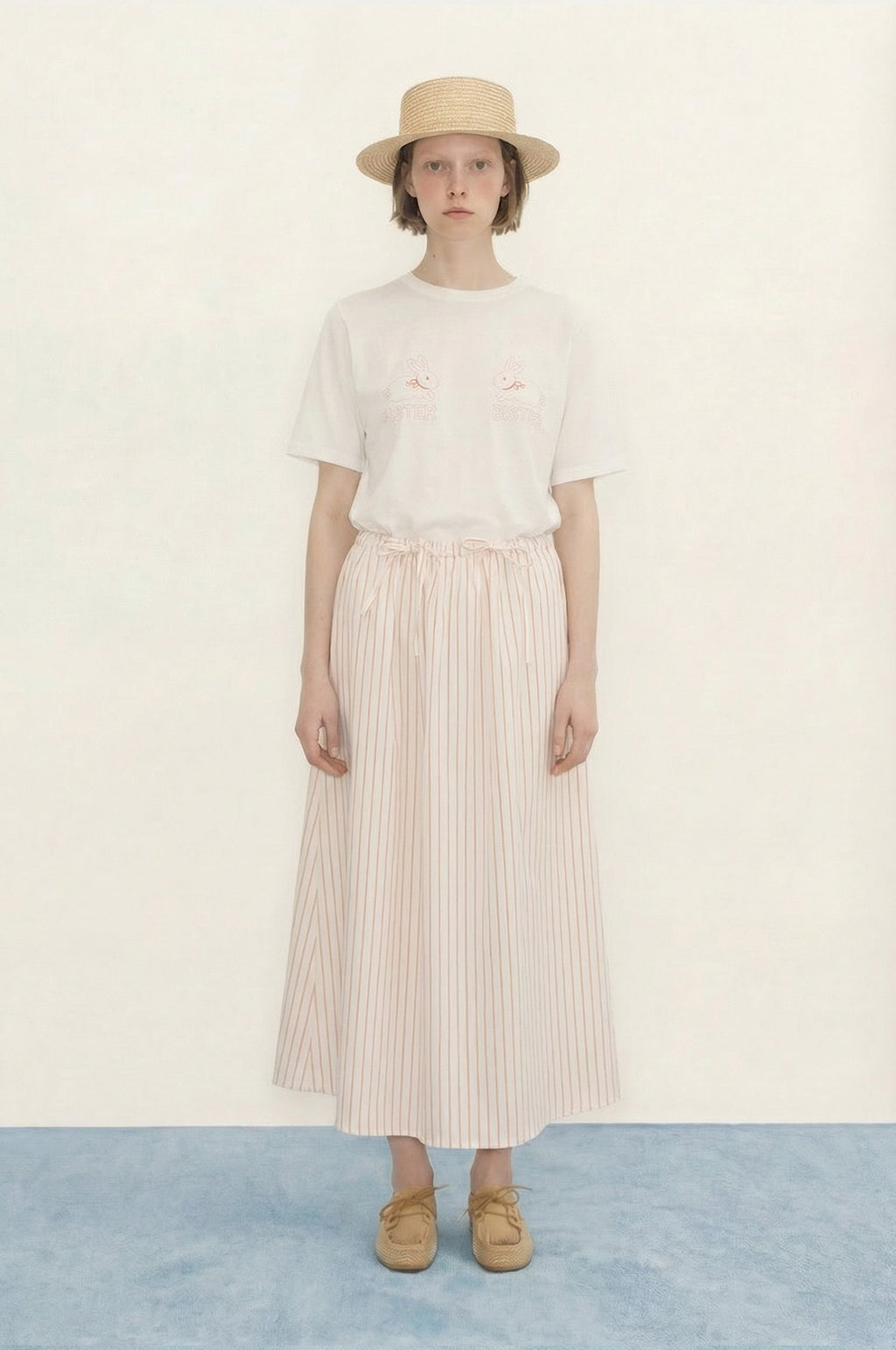 Thin Stripes Bow Skirt Off-White