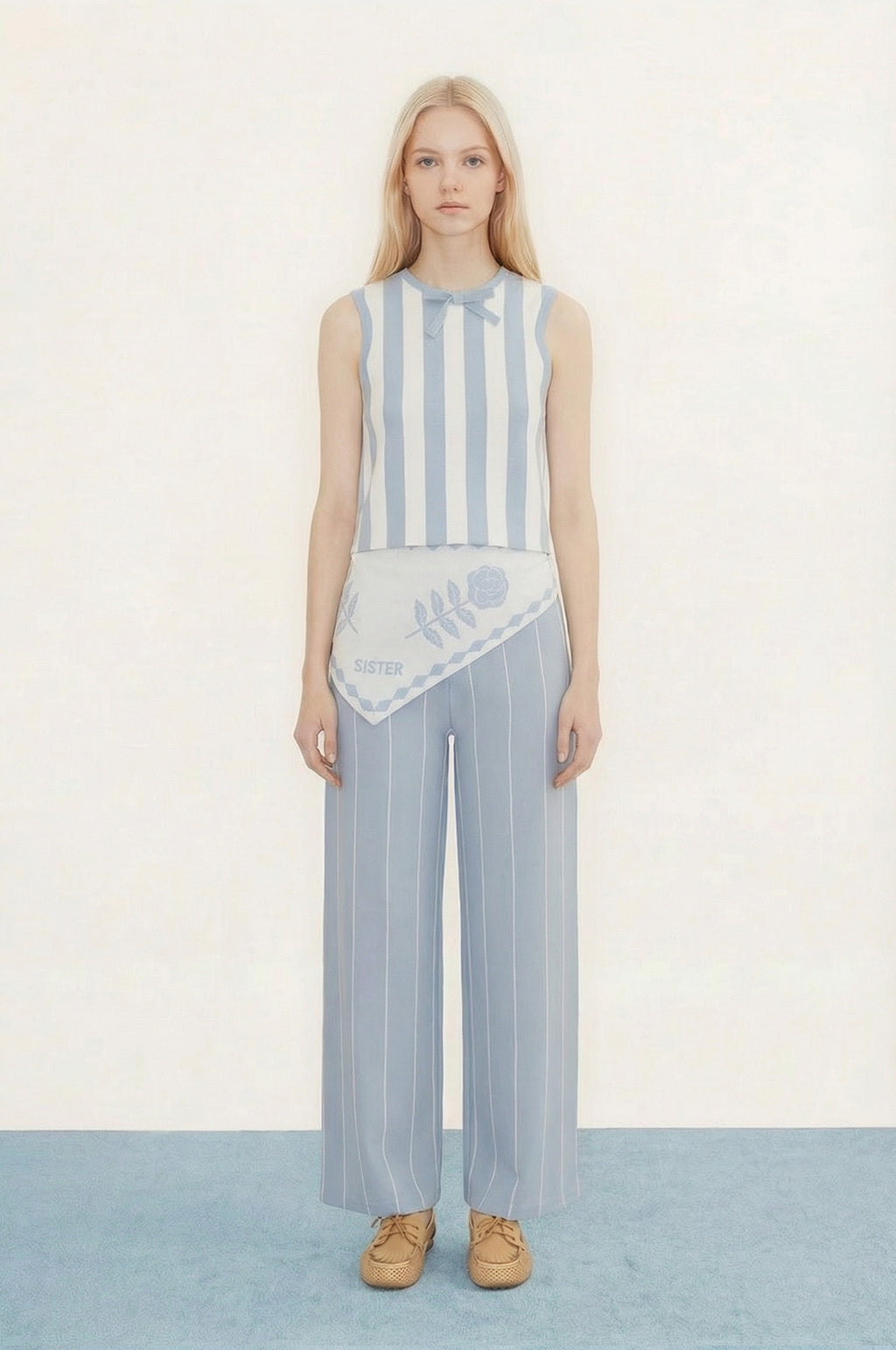 Wide Stripes Top Pretty Blue