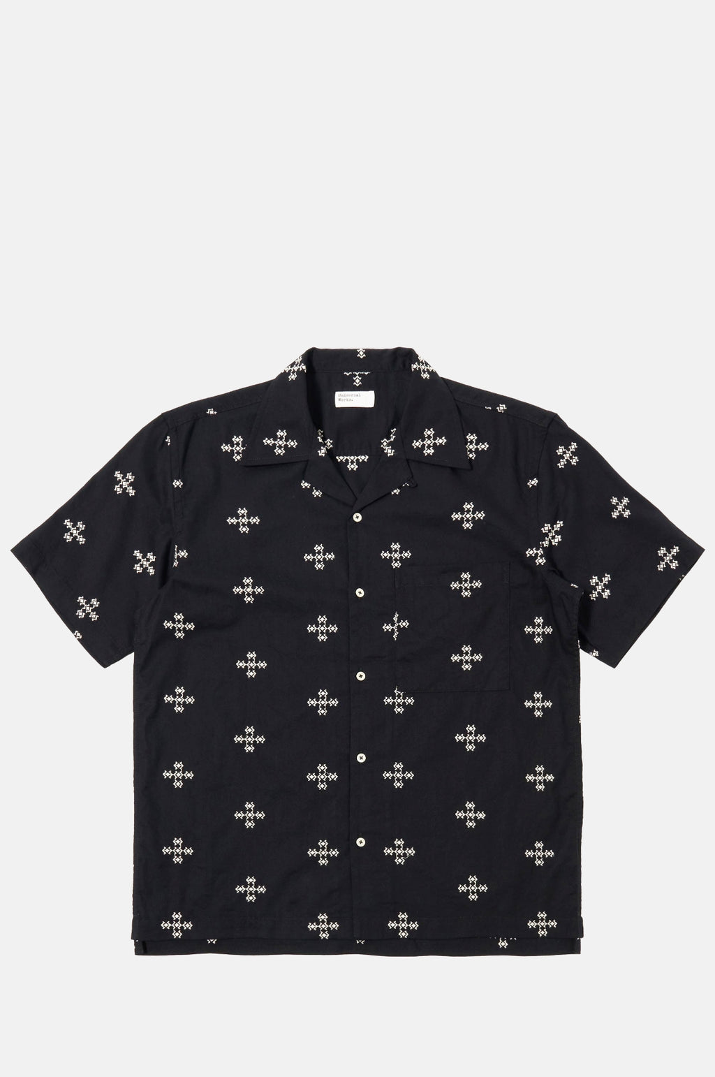 Universal Works Camp Shirt Embroidered Diamond Black.