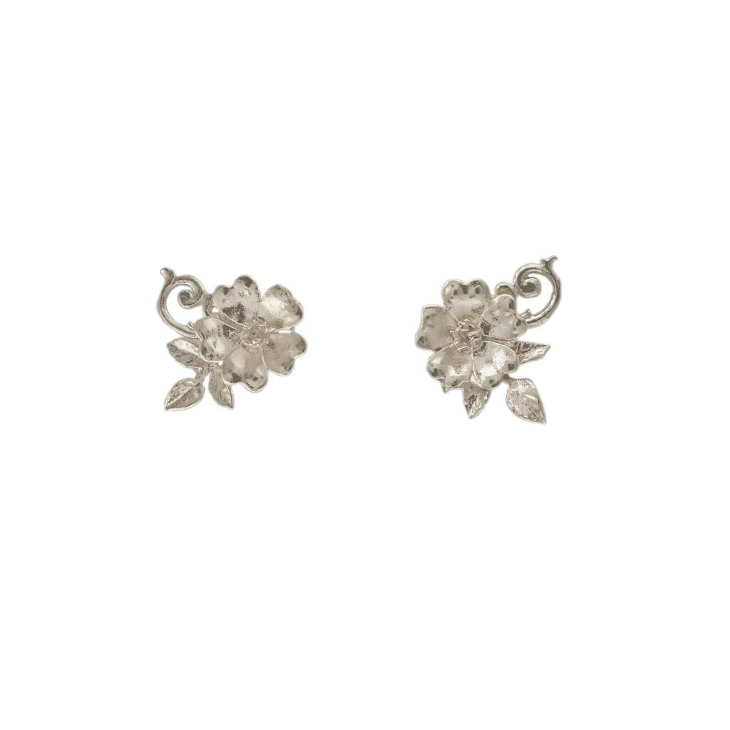 A.M. Ornate Rose Earrings Silver