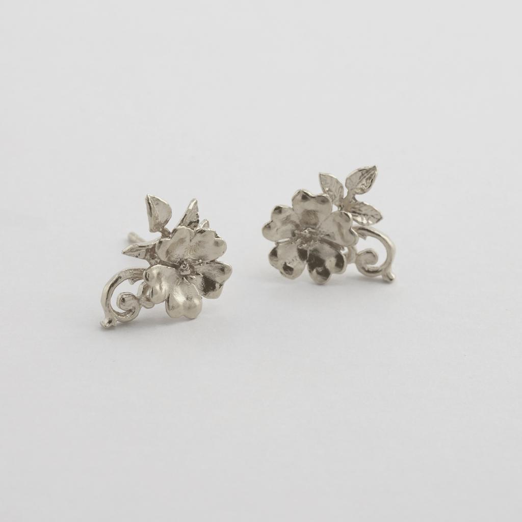 A.M. Ornate Rose Earrings Silver