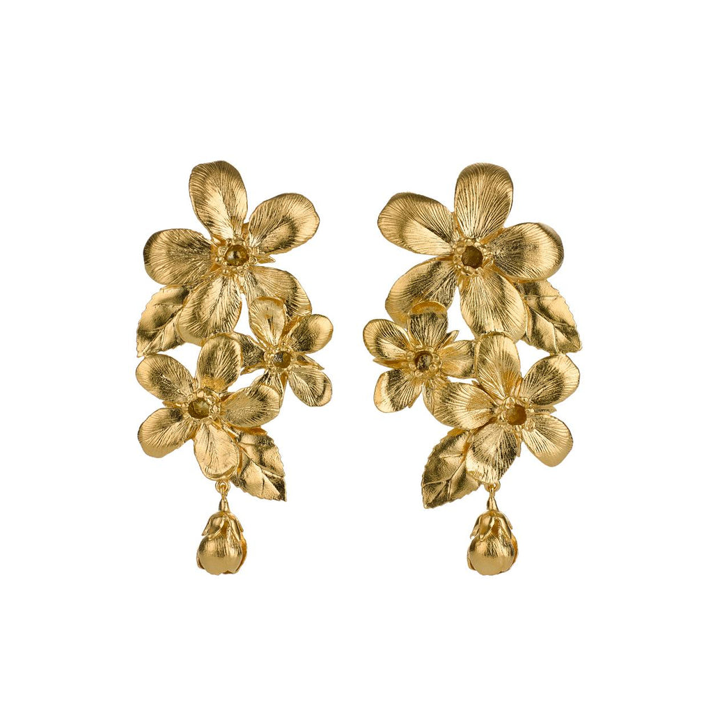 A.M. Flowering Apple Blossom Statement Earrings Gold