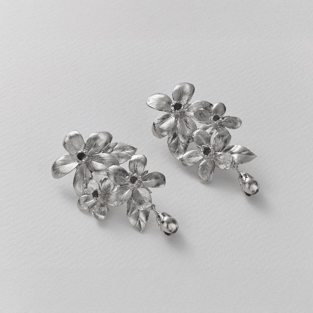A.M. Flowering Apple Blossom Statement Earrings Silver