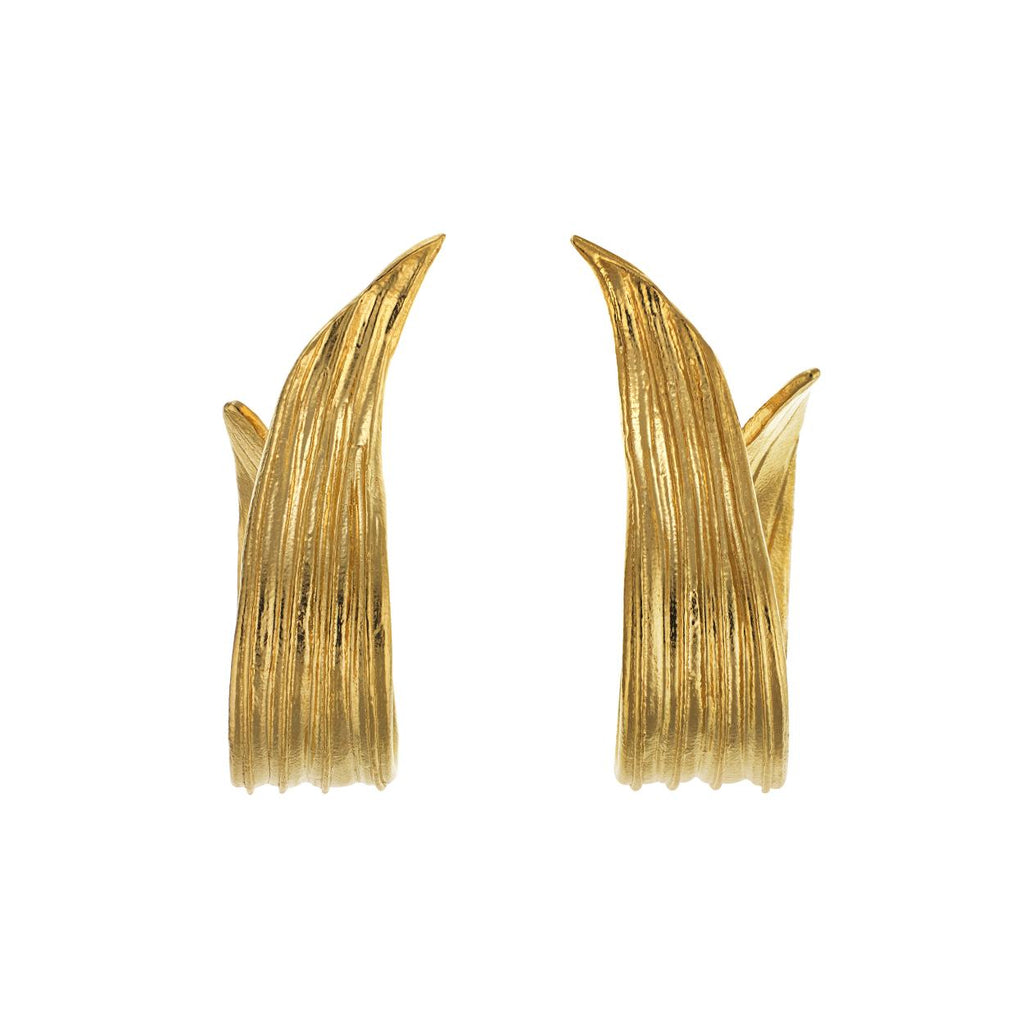 A.M. Wrapped Ribwort Plantain Leaf Wrap Earrings Gold